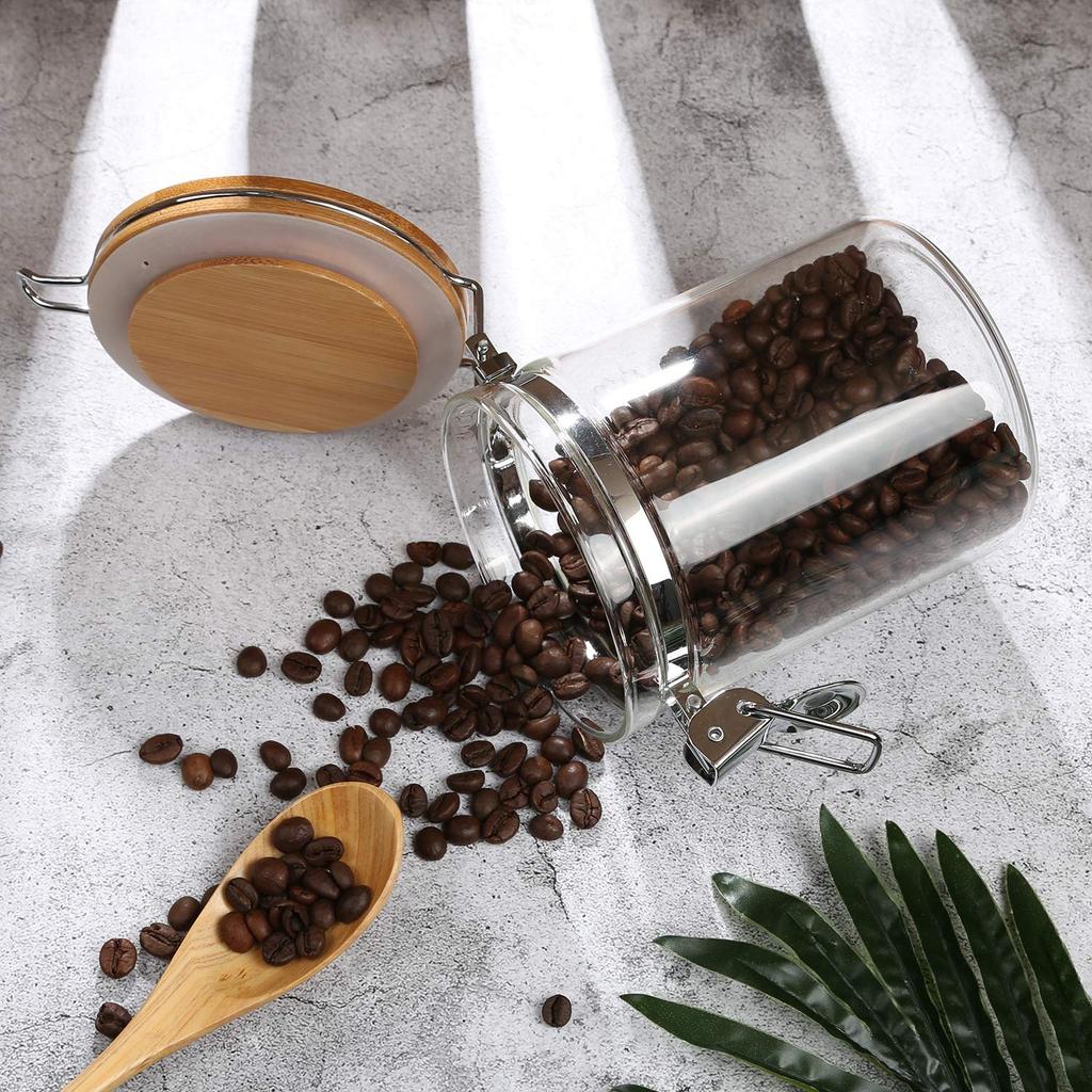 KKC Coffee Bean Storage Jar, 250g Coffee Beans, Powder, Sugar, Tea, Snow Peak Glass Canister, Airtight Storage Container, 800ml, Set of 2 + 1 Spoon