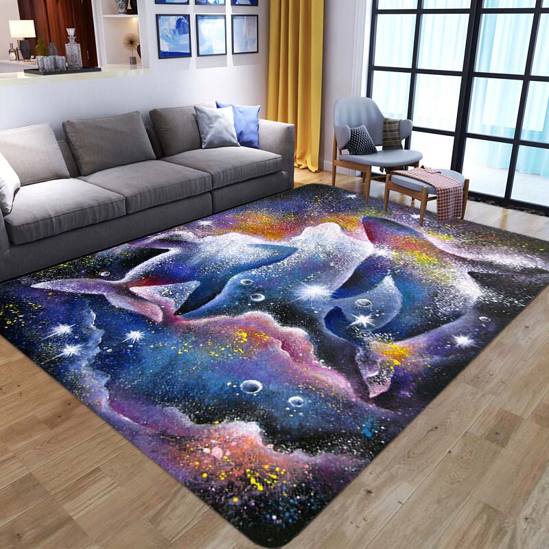 Beautiful Universe Purple Sky Zodiac Rug Living Room Bedroom Large Rug Aesthetic Floor Mat Ocean Dolphin Galaxy Whale Rug