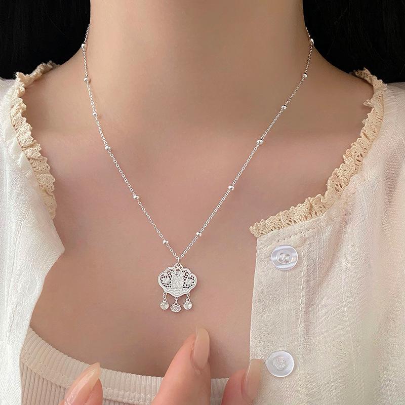 National Wind and Heavenly Officials Bless Safe Lock Necklace, New Chinese Gift for Women, Friendly Couple