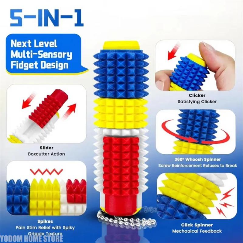 5 in 1 3D Printed Spiky Roller Fidget Toys 2026 New Pocket Keychain Stress Relief Mini Desk Small Ornaments Novelty Gifts Items
