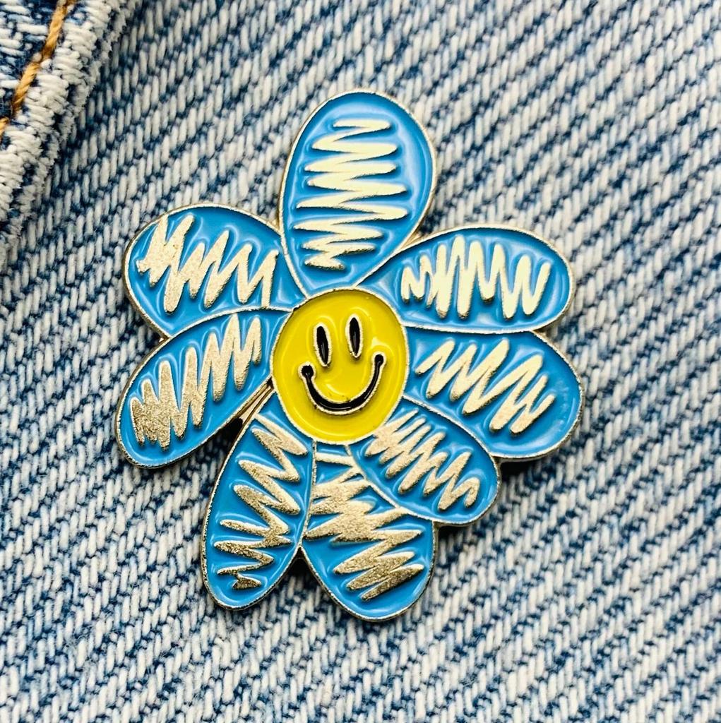 New Enamel Pin Blue Flower Summer Kaws Metal Connector Gift Birthday 1pc