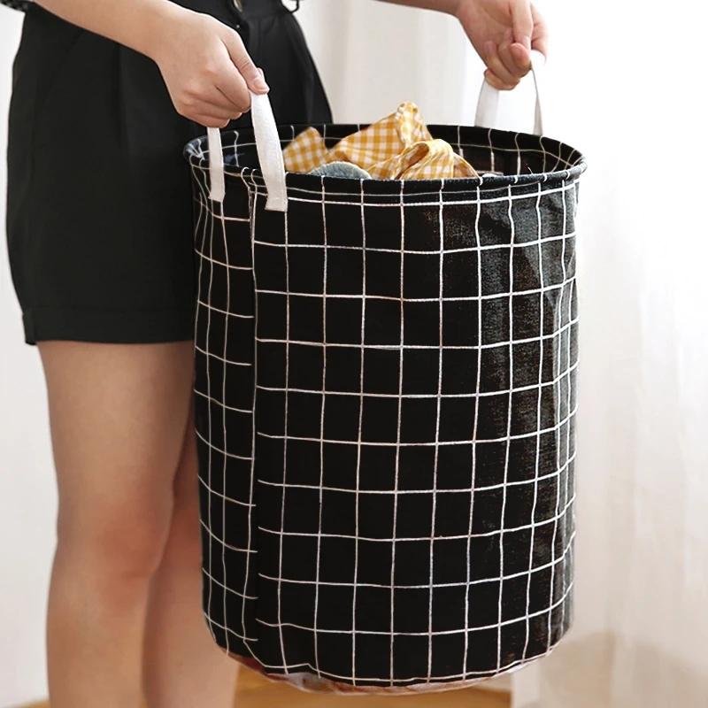 Household large fabric dirty clothes basket, toy storage bucket, cotton and linen dirty clothes basket, foldable and waterproof#