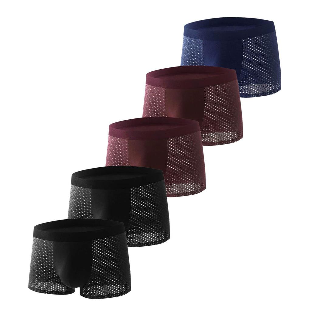 New Men's Ice Silk Seamless Mesh Boxer Briefs - Ultra-Thin, Comfortable, and Breathable.