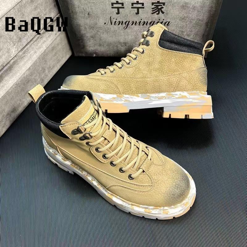Fashion High Top Color Block Leather Boots Men Fashion Motorcycle Ankle Colorful Designer Boots for Men Boots Lace-Up Luxury Man Shoes
