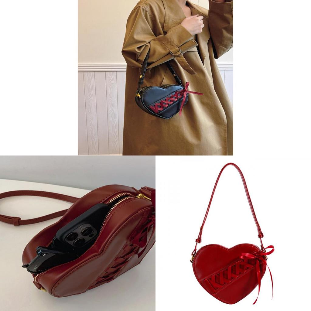 Heart Shape Pu Bag With Bow Accent For Daily Girls Casual Use