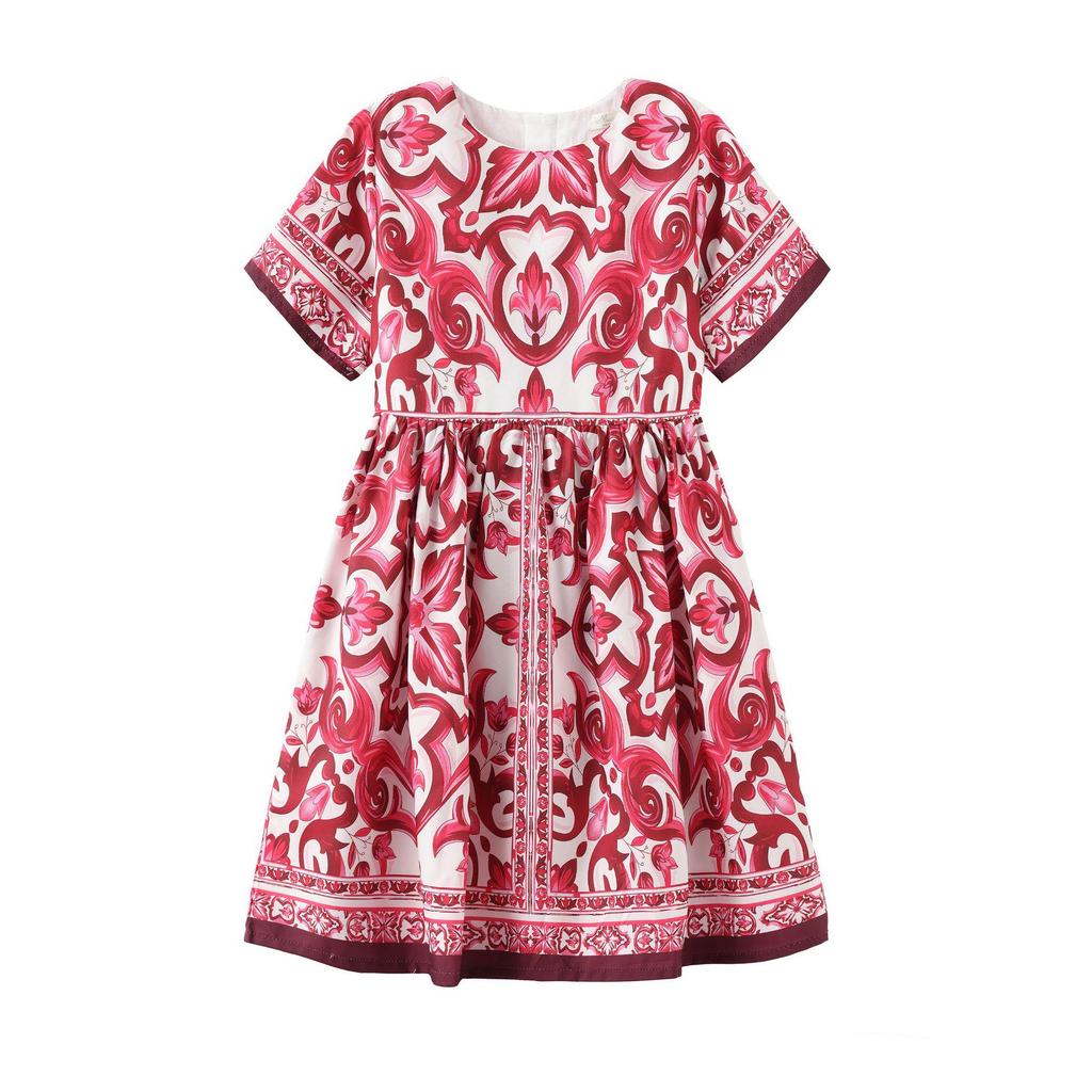 2025 European & American Style Blue & White Porcelain Spaghetti Strap Sleeveless Dress for Girls
