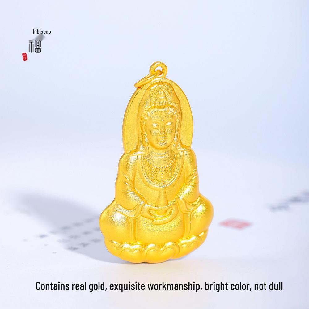 Jin Fuqiang Gold-Plated Sand Guanyin Lotus Pendant with Heart Sutra - Unisex Benmingnian Accessory