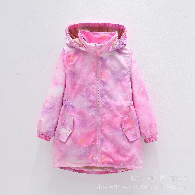 Autumn Girls Jacket Floral Fashion Windbreaker Coat Hooded Zipper Girls Outerwear Gifts Kids Clothes