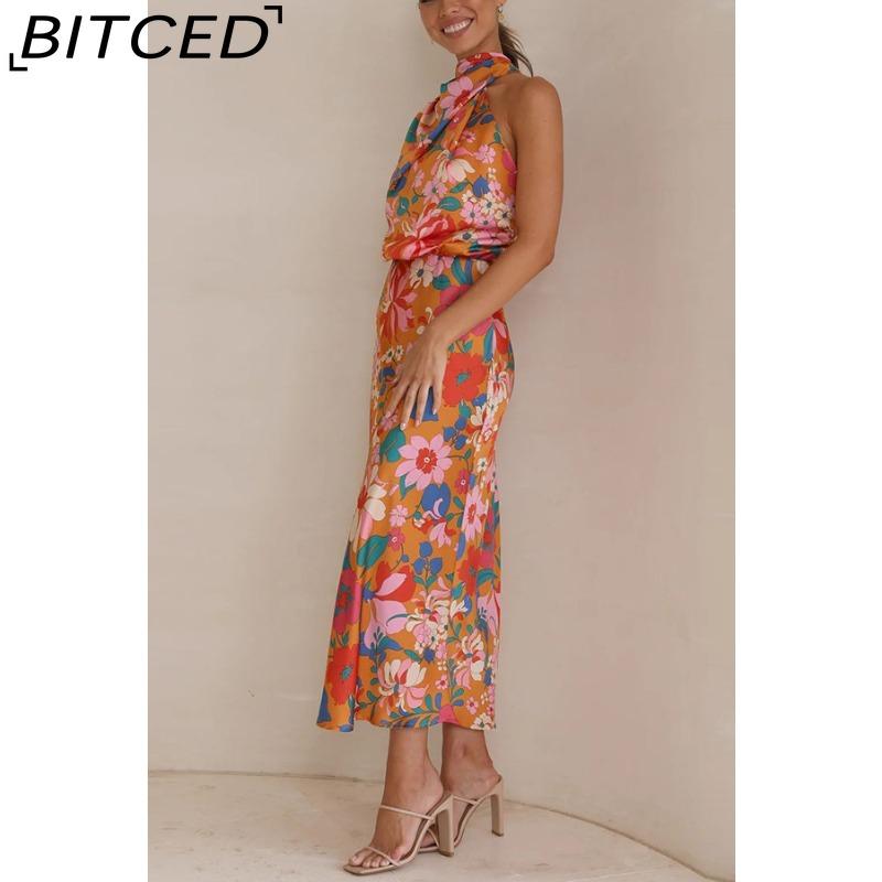BITCED Sleek and Sophisticated Women's Sleeveless Strappy Printed Satin Dress