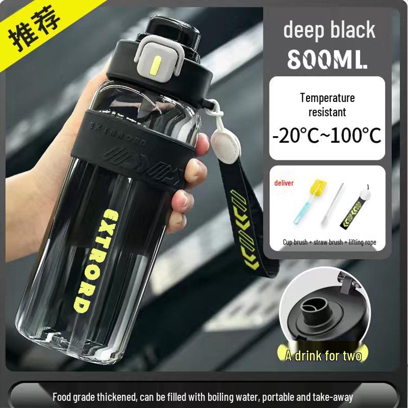 High-Capacity Flip-Top Sports Water Bottle with Straw