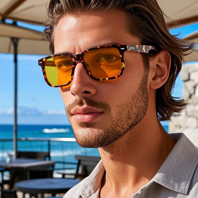 Large Square Single Beam Frame High-End Sunglasses For Men Women Beige Brown Travel Luxury Fashion Sunglasses