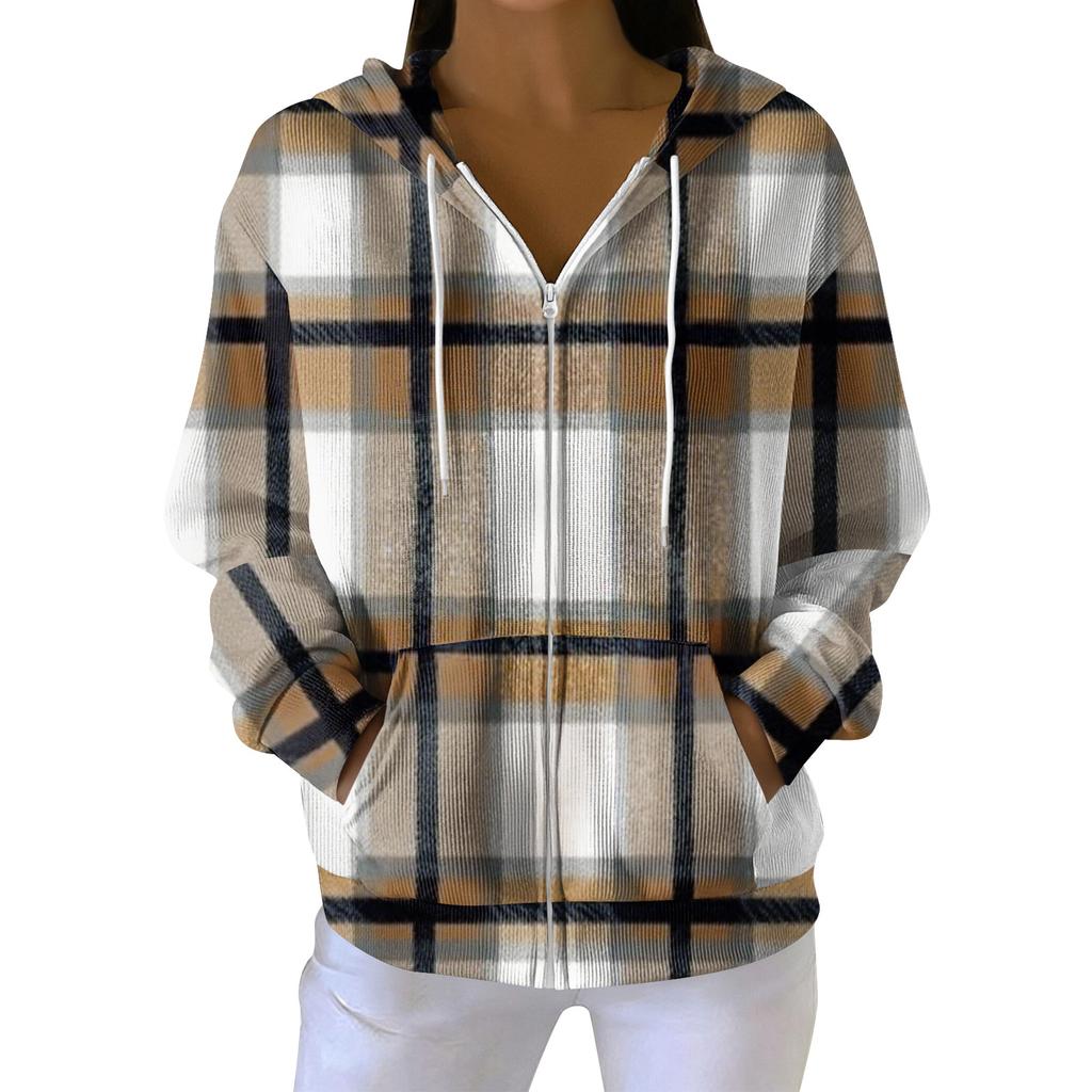 Dam Casual Mode Långärmad Dragkedja Jultryck Stickad Hoodie