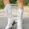 Retro Embroidered Large Size Western Cowboy Boots Autumn and Winter Thick Heel High Heel Small Square Head Medium Tube Knight Martin Boots