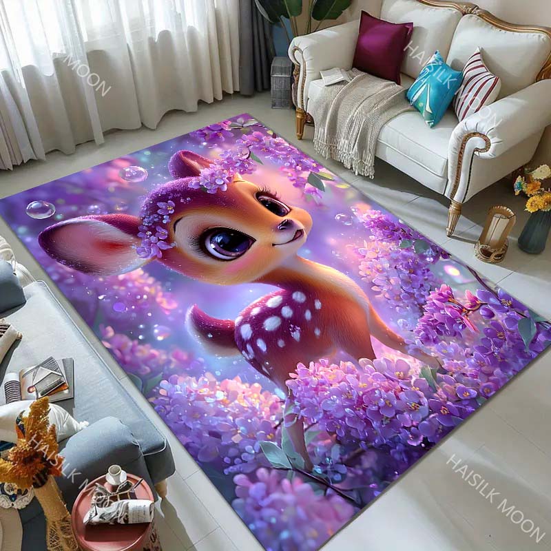 Fantasy Flower Deer Print Carpet for Living Room Bedroom Bedside Floor Mat Sofa Table Area Rugs Home Decor Luxury Gift