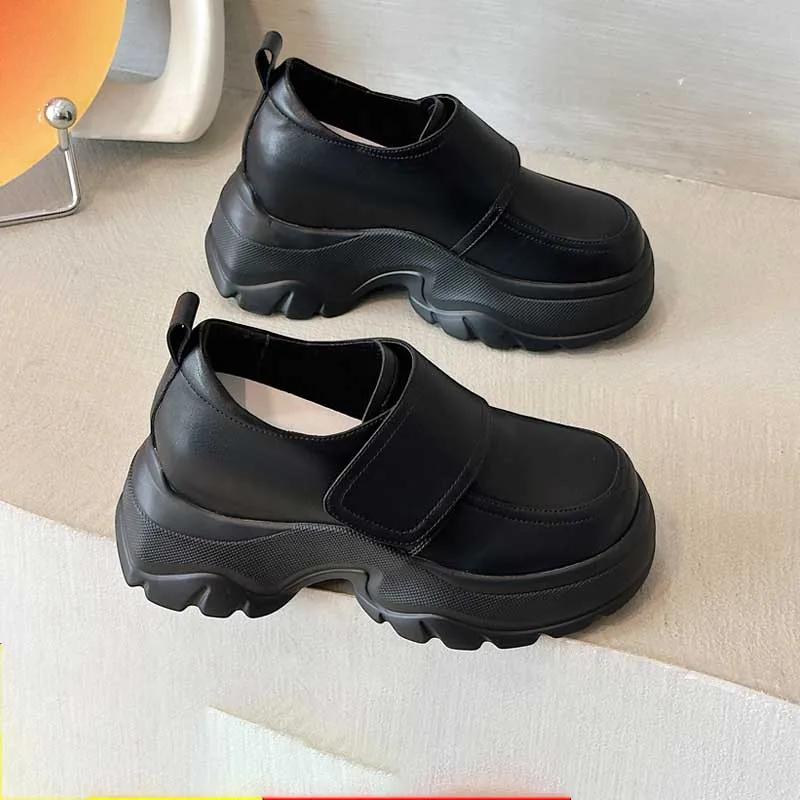 Fashion 9.5cm Genuine Leather Women Platform Wedge Pumps Flats Luxury Mary Jane Pils Mules Boots Hook Spring Autumn Spring Shoes