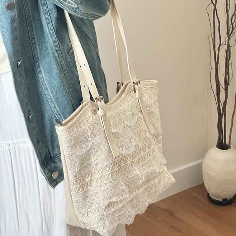 Lace Mesh Tote Bag Spring and Summer Leisure Vacation Fairy Underarm Shoulder Bag Niche Women's Bag Large Capacity Commuter Bag