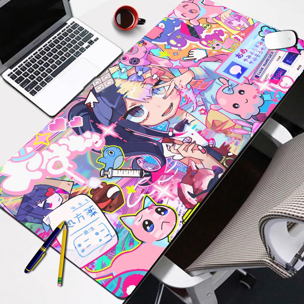 Large Gaming Desk MatAntislip Rubber Base Stitched EdgesCute Pastel Pink  Blue Anime Girl PrintNonslip Extended Mouse Pad