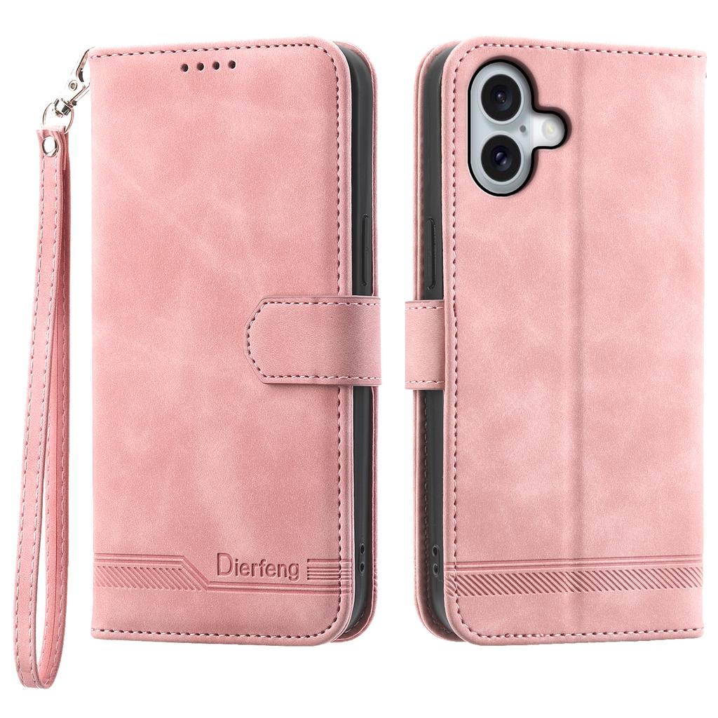 DIERFENG DF-03 For iPhone 16 Plus Wallet Case Lines Imprinted Leather Phone Cover