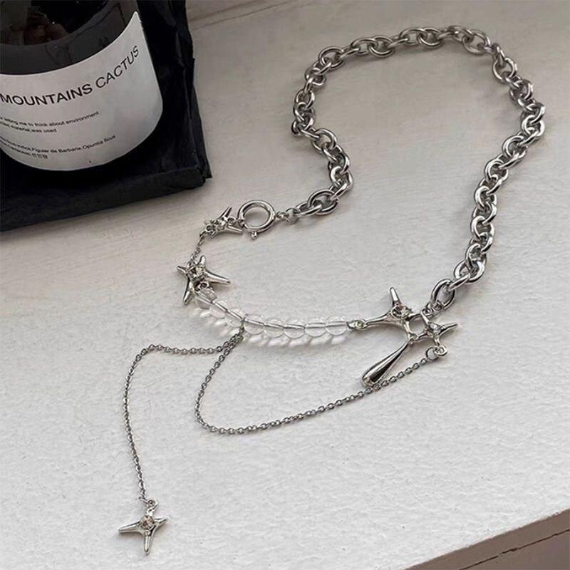 1 Stück Silber Halskette Damen Licht Luxus Punk Stil Teardrop Mansarde Quaste Anhänger Handperlen O-förmige runde Kette Schmuck