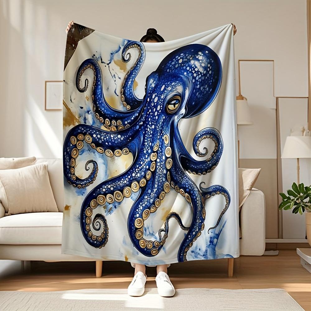 

Blue Octopus Sea Creature Art Throw Blanket Ocean Design for Living Room Decor Gift for Her MarineStyle 70x100cm28x39in