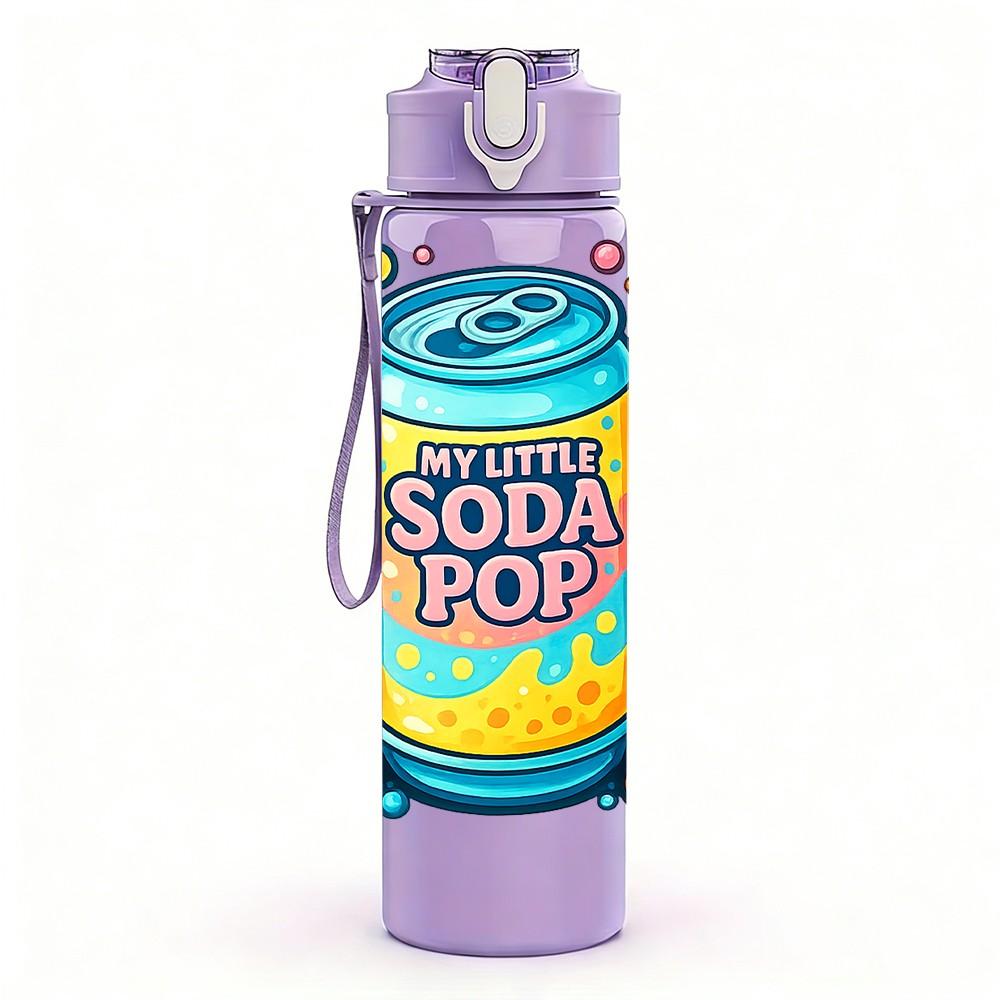 1PC Soda Pop Can Burst Cartoon Print 750ml Color Plastic Sports Water Bottle Leakproof Flip Straw Lid Suitable for Sports Office Home Use