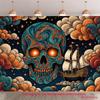 2D Psychedelic Pirate Tapestry, 2D Flat Printing Skull & Ship Background Cloth for Party