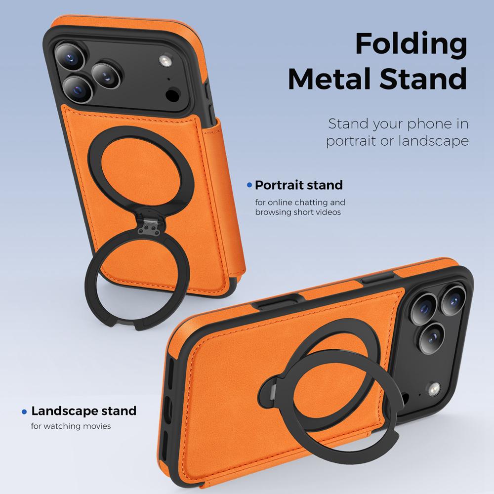 KEYSION Leather Flip Wallet Case for iPhone 15 16 17 Pro Max Air 16Plus 16e Cards Slots Magnetic 360 Ring Stand Phone Back Cover