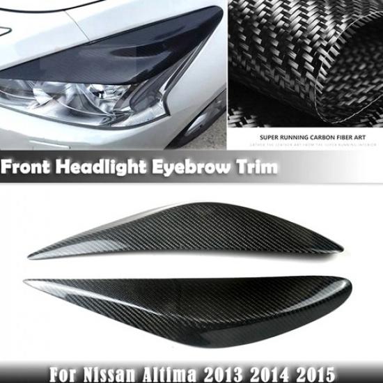 2x Carbon Fiber Front Headlight Eyebrow Trim For Nissan Altima 2013-2015 2014