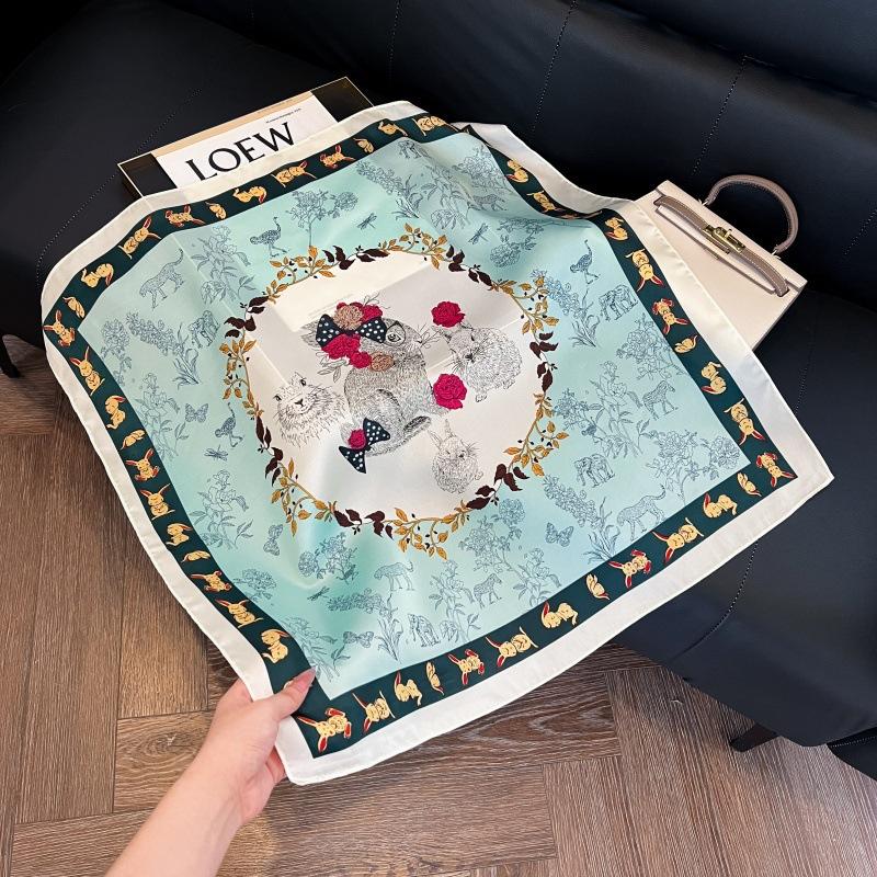 Silk scarf women's spring and autumn decoration versatile ins simple style striped square scarf streamer simulation silk fashion scarf scarf scarf