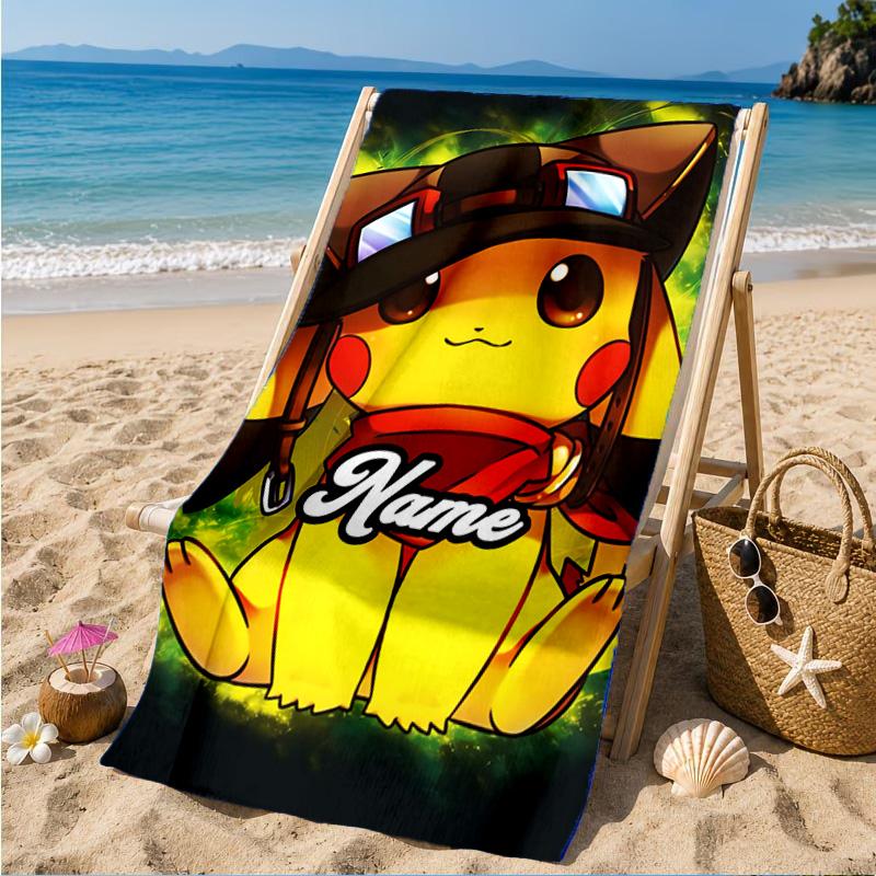Custom Name Pika Adventure Hat Beach Towel Microfiber Beach Towel, Lightweight and Quick-Dry, for Summer Travel, Swimming Pool Gift
