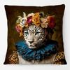 Fashion Animals Portraits Poster Zebra Tiger Leopard Lion Giraffe Fox Moose With Floral Cushion Cover Decorative Pillow Case