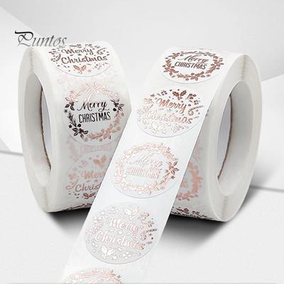 500Pcs Christmas Stickers Round Rose Golden Merry Christmas Stickers