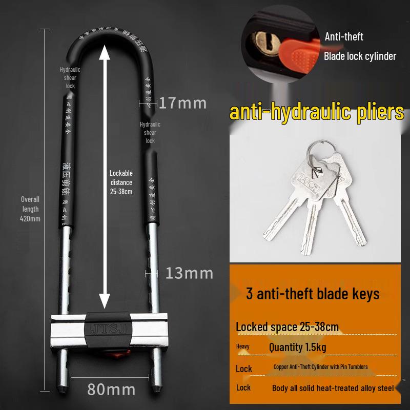 U-Lock Glass Door Lock for Sliding Double Doors - Long, U-Shaped Design for Outdoor Use