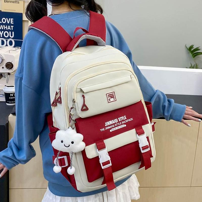 5Pcs  Student Backpack Set The Start of School Season Korean Fashion Junior High School Backpacks Large Capacity Two-piece Bags Set