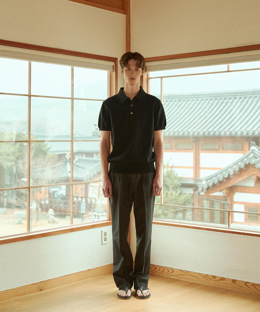 BELLIEF Essential Linen Cotton Twill Adjust 2-Pleated Relaxed Chino (Black)