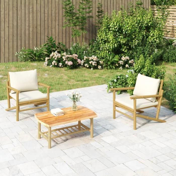 VidaXL Chaises de jardin 2 pcs avec coussins blanc crème bambou 363462
