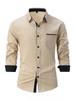 2026 Men's Slim Fit Color-Block Cotton Long Sleeve Shirt - Spring/Autumn Fashion