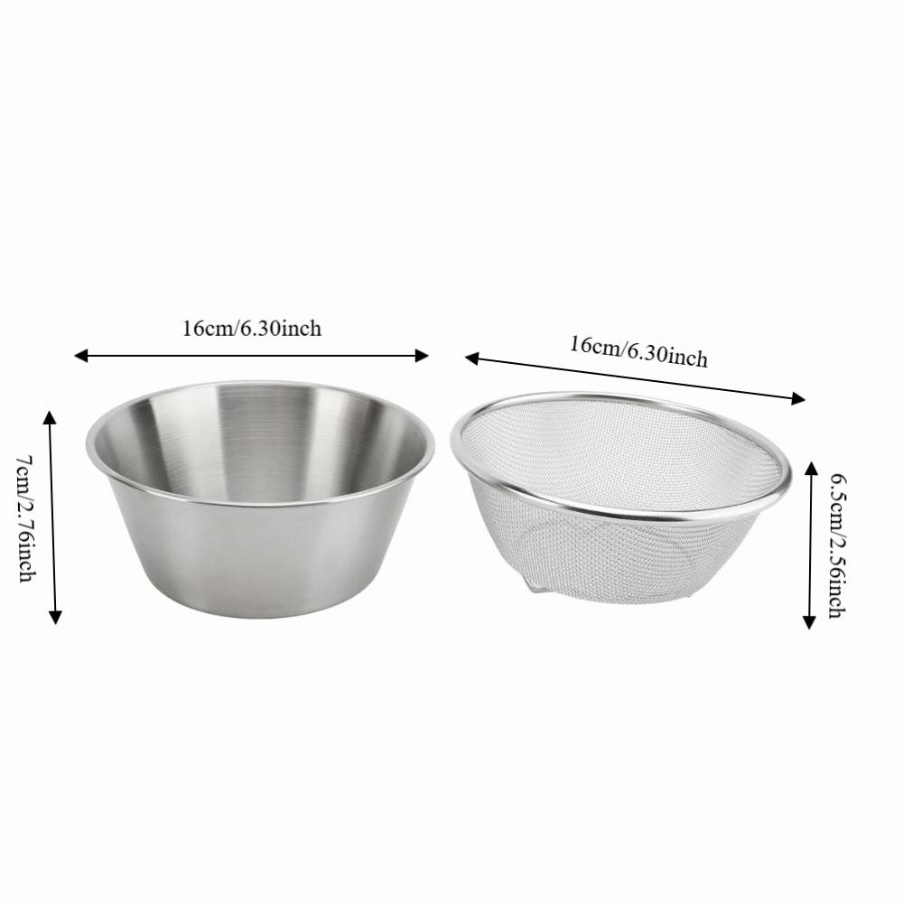 304 Stainless Steel Berry Baskets 16cm/6.3in with Bottom Bracket Colander Mixing Bowl Easy to Clean Portable Strainer Bowl Set