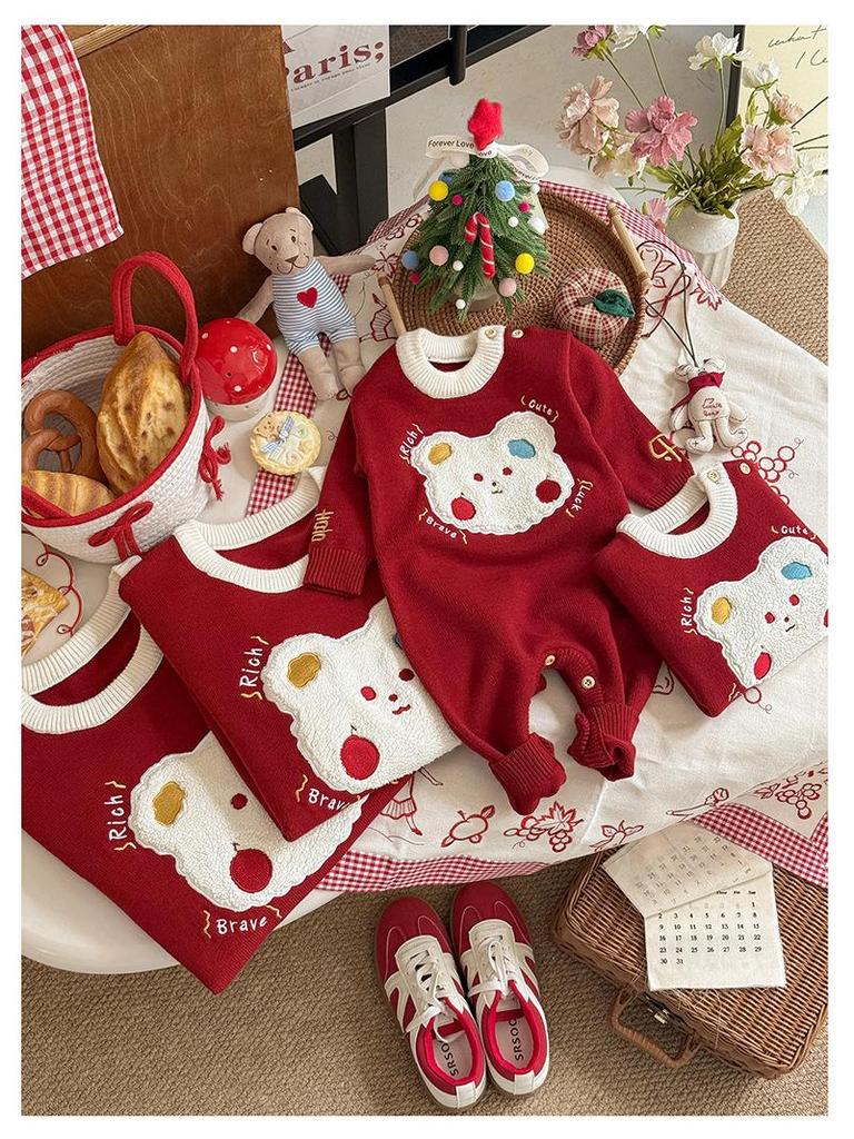 2025 Autumn/Winter Family Cartoon Knitted Sweater for First Birthday - Mother-Daughter Full Moon Outfit