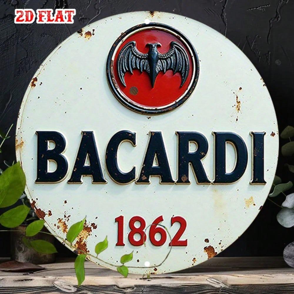 Vintage Bacardi Rundes Aluminiumschild Rustikale Metallwandkunst Heimbar Café Garage Dekoration