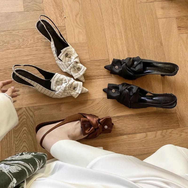 Fashion Brand Designer High Heels Women Button Butterfly-knot Party Dress Shoes Elegant Pointed Toe Pumps Sandals Women Zapatos De Mujer