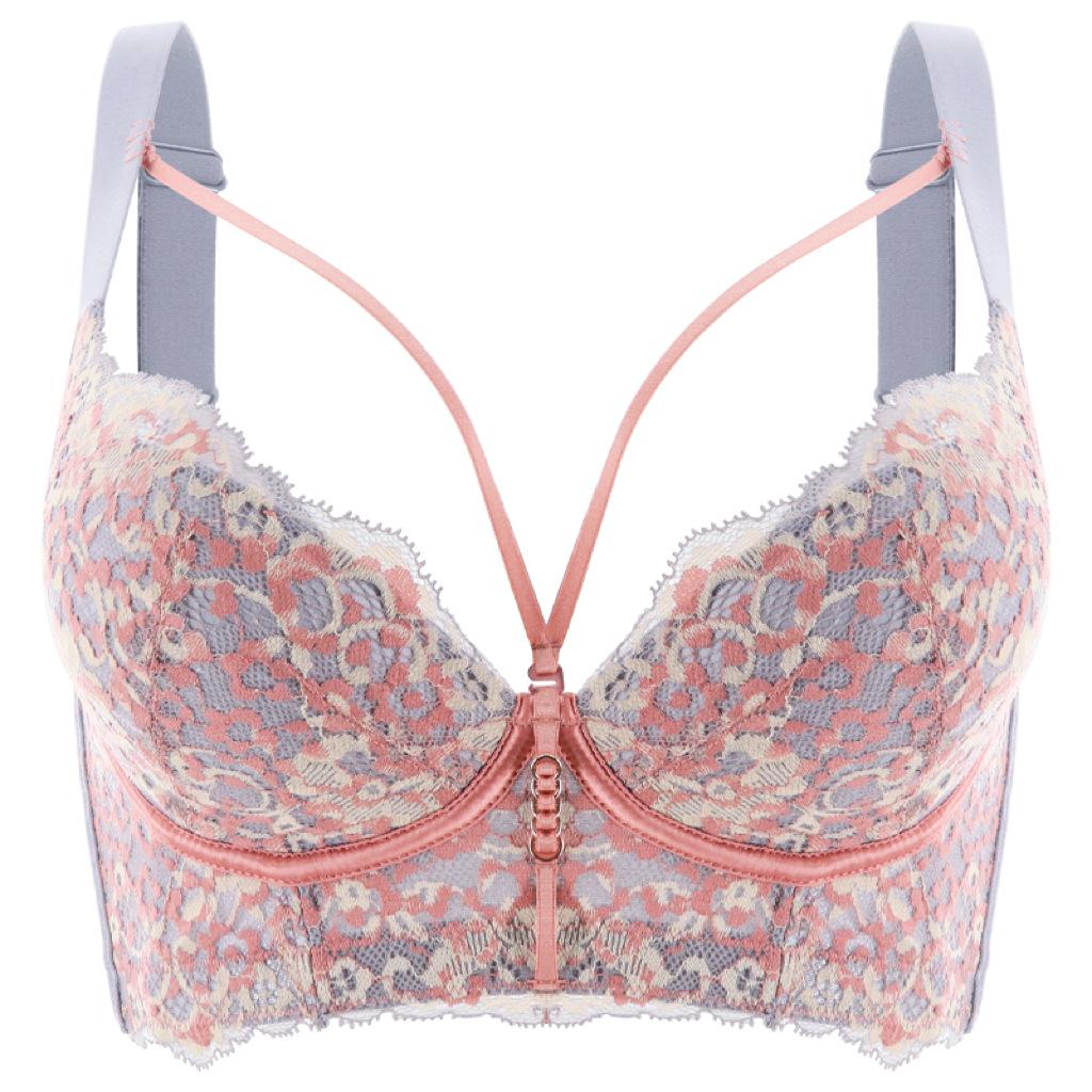 Leopard Lace Bra for Women Sexy Gather and Adjustment Bra Push Up Bra Wide Back Strap Invisible Bra Fancy Underwear