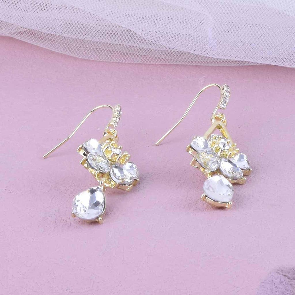 Transformable Fashion Rhinestone Flower Drop Earrings with Elegant and Slimming Ear Hook Design