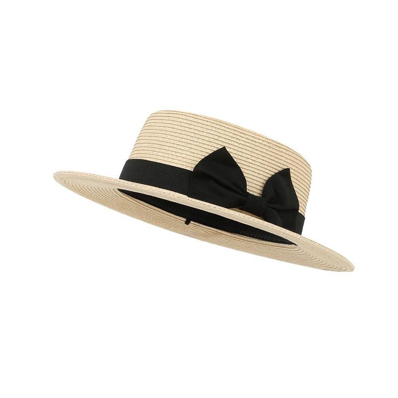 Spring and summer fashion bow flat top straw hat sunshade women versatile new hemming short beach straw hat trend