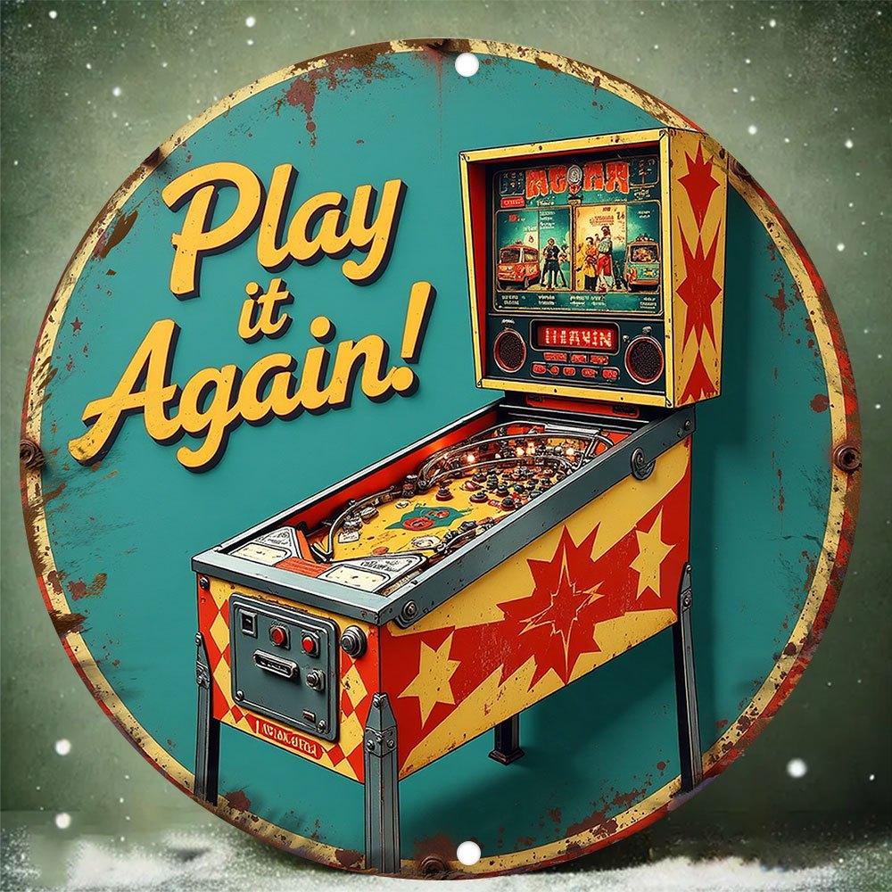 D Flat pc D print Metal tin sign Room Decor pc Vintage Metal Sign Vintage Pinball Machine Round Wall Painting for Bar