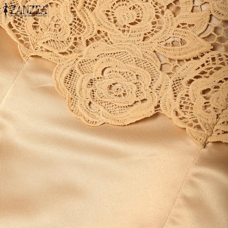 ZANZEA Vestido informal de verano de manga corta con encaje y patchwork para mujer