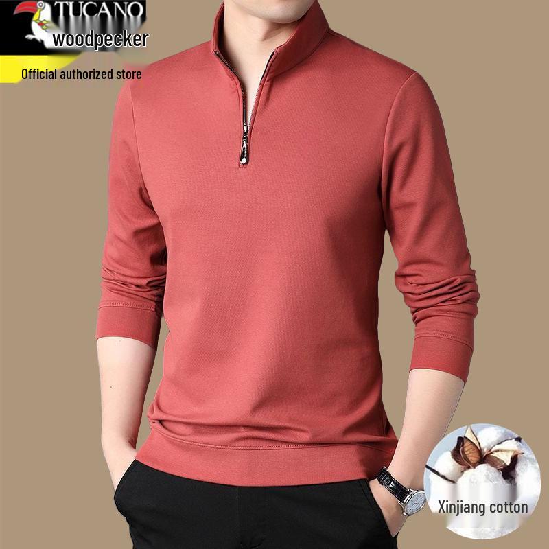 

Woodpecker Men s Mercerized Cotton Stand Collar Fleece-Lined Long Sleeve Polo Shirt XL