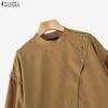 ZANZEA Women Casual Round Neck Loose Long Sleeve Solid Blouse