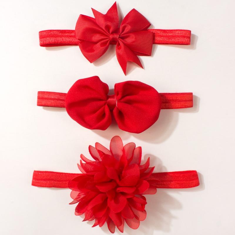 New Baby Headband, Children's Nylon Bow Flower Headband, Three-piece Set Baby Elastic Hair Accessories