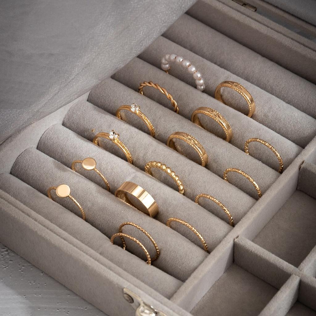 16Pcs/Set Vintage Gold Color Zircon Rhinestone Rings Set for Women Wed Bridal Boho Geometric Rings Jewelry Gift Y2K Accessories
